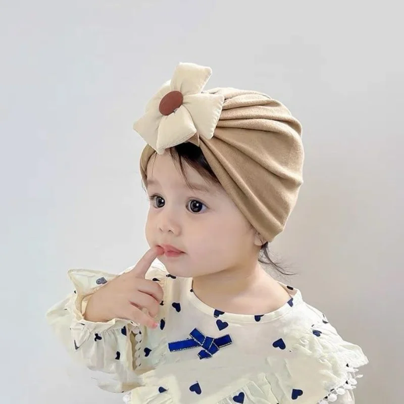 Gražių Gėlių Dirbtiniais Kašmyras Kūdikių Skrybėlę Turbaną Baby Girl Skrybėlės Šilta Vaikiška Headwraps Naujagimių Beanies Variklio Dangčio Kepurės Plaukų Aksesuarai